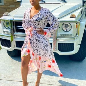 Satin Floral Wrap Dress